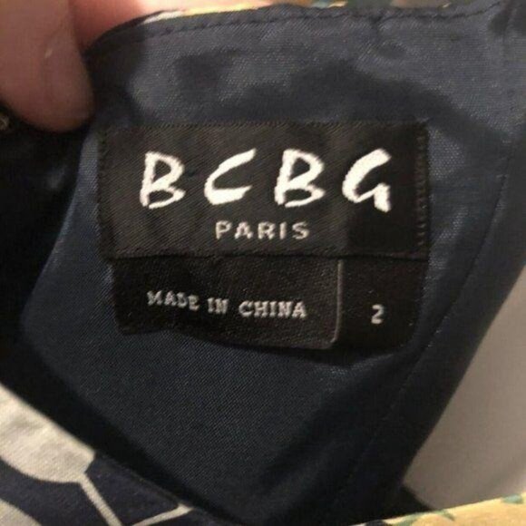 BCBG Paris Dress Floral Sleeveless Pleated Skirt Square Neck Silk Blue/Yellow 2 - Picture 12 of 13